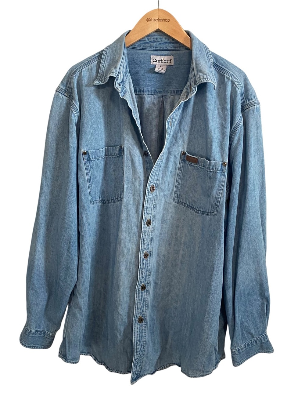 Carhartt Vintage Cotton Denim Long Sleeve Button Down Work Shirt Size XL Tall